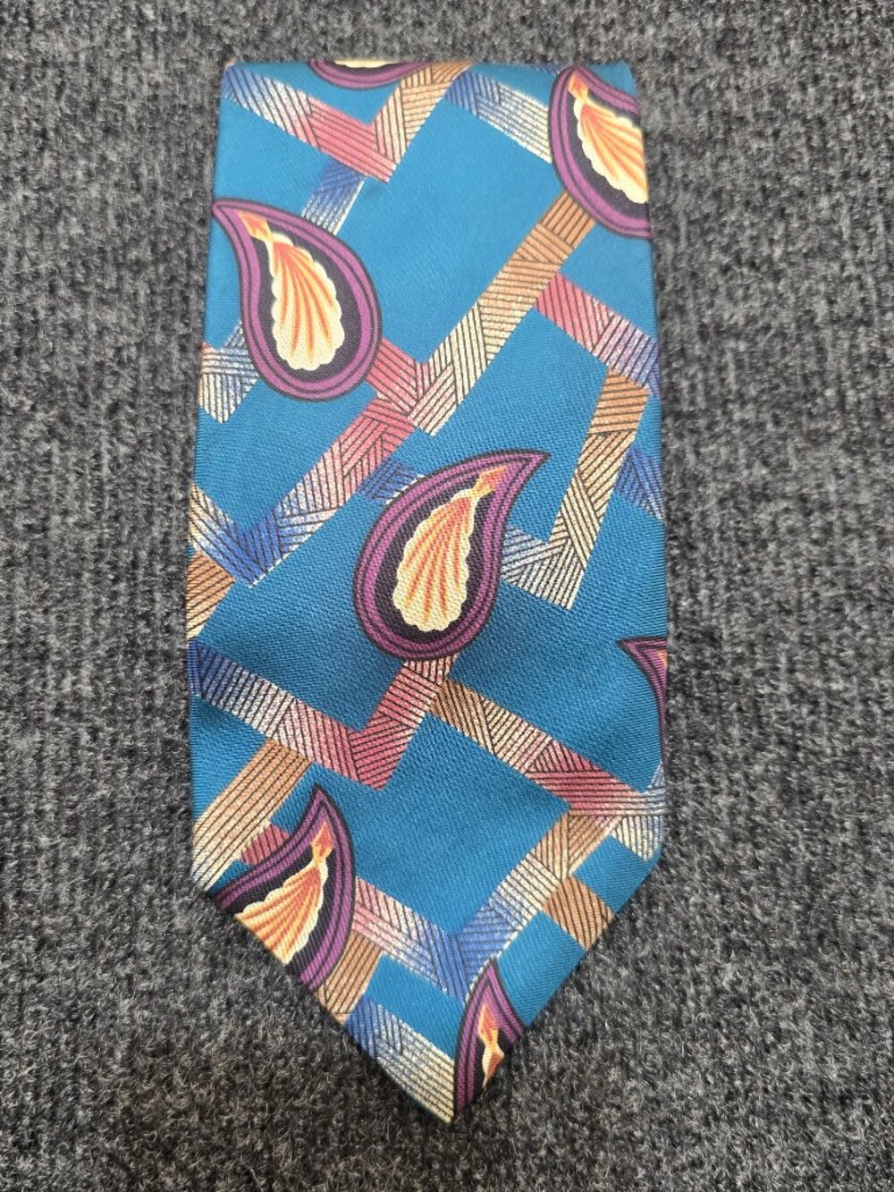 Vintage 90s Byerly Court 100% Silk Tie Made in USA Multicolor Geometric Abstract